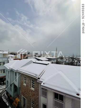 View of snowy roofs, Fatih, Istanbul, Turkey View of snowy roofs, Fatih, Istanbul, Turkey 92449383