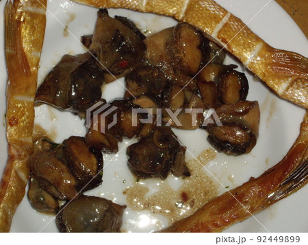 Meat of sea rapans in sauce Meat of sea rapans in sauce 92449899