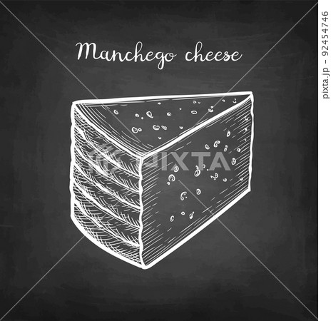 Manchego cheese chalk sketch. 92454746