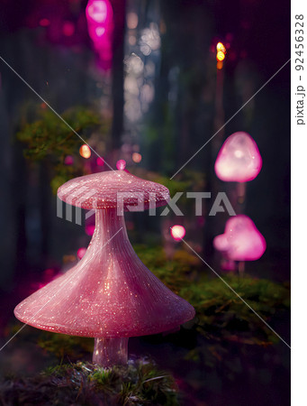 Glowing Mushrooms and Trees in an Enchanted Magical Forest 92456328