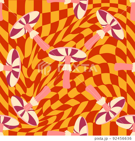 Magic psychedelic drug mushrooms seamless pattern. Psychedelic hallucination. 60-70s hippie colorful art. Vintage psychedelic textile Magic psychedelic drug mushrooms seamless pattern. Psychedelic hallucination. 60-70s hippie colorful art. Vintage psychedelic textile 92456636