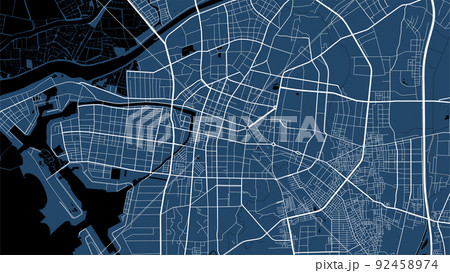 Detailed vector map poster of Tainan city, linear print map. Blue skyline urban panorama. Detailed vector map poster of Tainan city, linear print map. Blue skyline urban panorama. 92458974