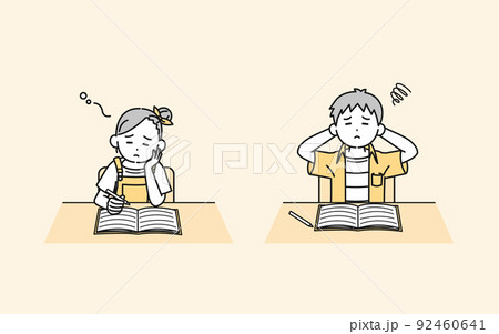 勉強が苦手な子供 男の子 女の子 授業 宿題 つまらない イラスト 勉強が苦手な子供 男の子 女の子 授業 宿題 つまらない イラスト 92460641