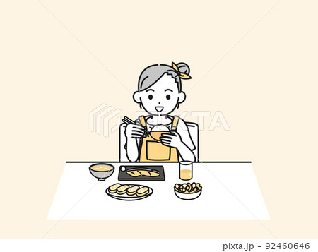 食事をする　女の子　子供　食べる　朝食　イラスト 92460646