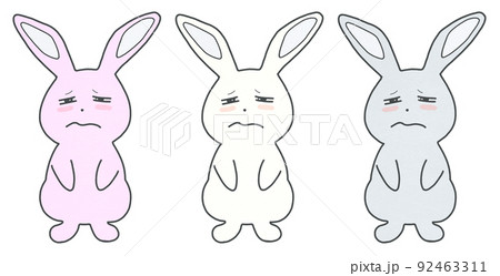 眠い顔のうさぎのイラスト 輪郭 実線 黒色のイラスト素材