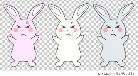 怒っているうさぎのイラスト 輪郭=実線&黒色 3色セット 怒っているうさぎのイラスト 輪郭=実線&黒色 3色セット 92463318