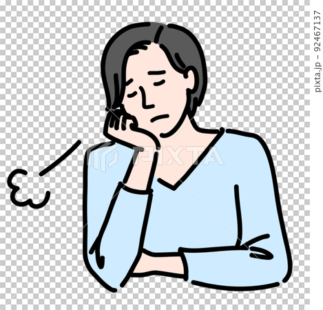 肘をついてため息をついている女性 92467137