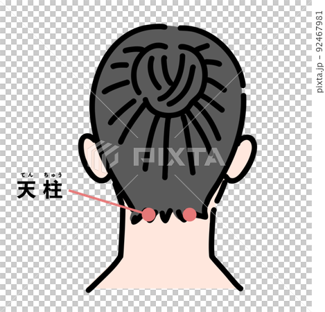 天柱を示している女性の首上の後ろ姿 天柱を示している女性の首上の後ろ姿 92467981