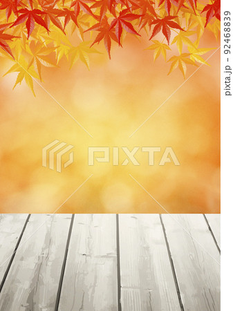Wood table top on bokeh orange background Wood table top on bokeh orange background 92468839
