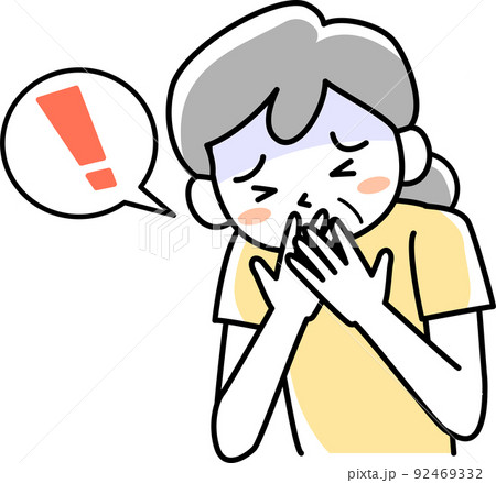 吐き気がして困っているシニア女性 吐き気がして困っているシニア女性 92469332