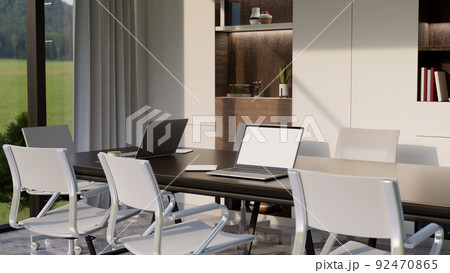 Modern elegance meeting room or conference room interior design with laptop on meeting table 92470865