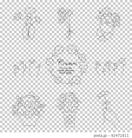 [Vector] Hand-painted cosmos illustration set / line drawing 92472811
