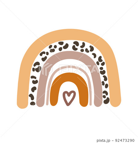 Boho rainbow in pastel and brown colors isolated on white. Scandinavian vector cute rainbow with heart and spots of cheetah 92473290