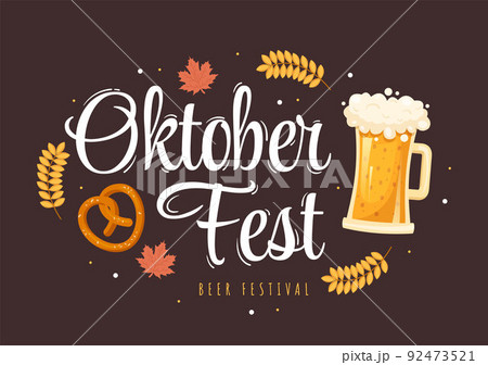 Oktoberfest Festival Cartoon Illustration with Beer Glass or Bottle in Traditional German in Flat Style Background Design Oktoberfest Festival Cartoon Illustration with Beer Glass or Bottle in Traditional German in Flat Style Background Design 92473521