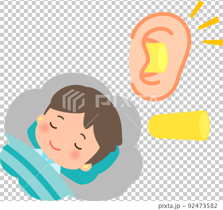 A man wearing earplugs and going to bed A man wearing earplugs and going to bed 92473582