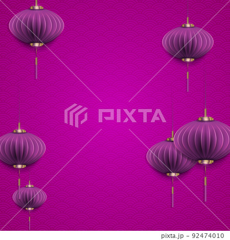 Air lanterns in the style of paper art on a purple background with a pattern 92474010