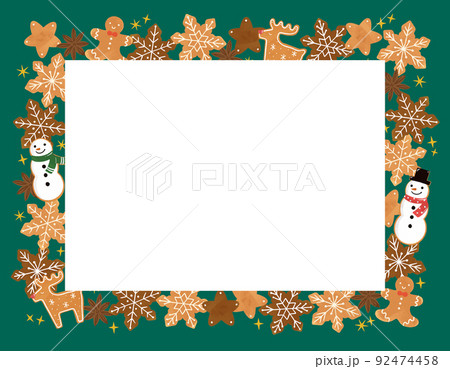 クリスマスクッキーのフレームイラスト(緑) クリスマスクッキーのフレームイラスト(緑) 92474458