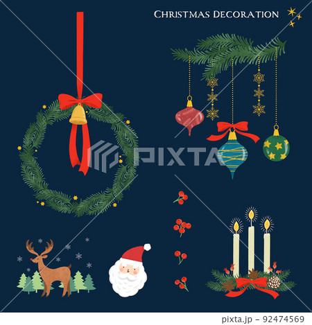クリスマスアイテムのパーツイラスト クリスマスアイテムのパーツイラスト 92474569