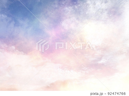 メルヘン ファンタジーな青空と雲 背景素材 夢かわいい レインボー 92474766