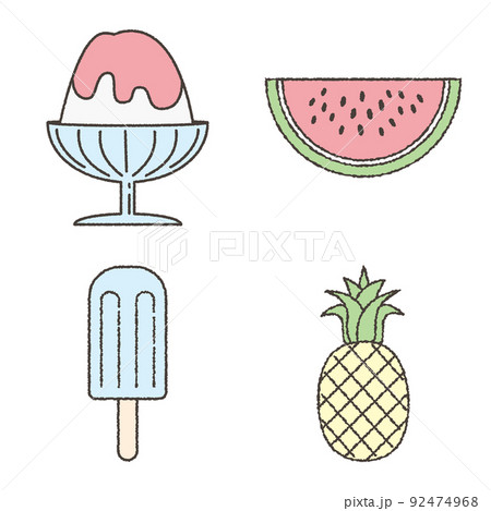 夏のたべものセット 手書きっぽいイラストのイラスト素材