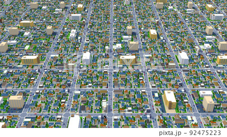 住宅街 D 街並み 俯瞰 住宅 住まい 背景のイラスト素材
