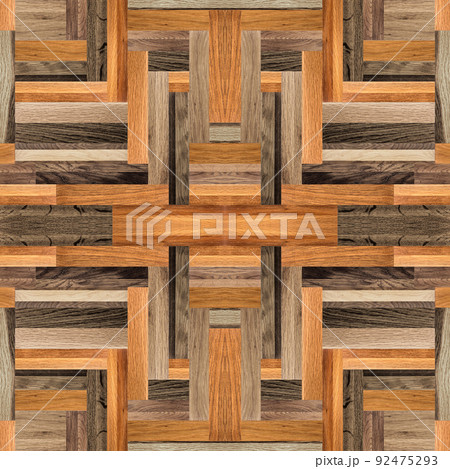 Brown Beige Texture of stained oak wood with grain, fragment of a wooden panel hardwood. surface bark is used as natural background, web page, board, table. Contrasts and symmetries. Space for text. 92475293
