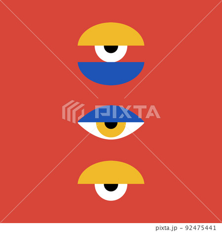 Bauhaus eye. Minimal geometric design of the 20s with eyes seamless pattern. Abstract vector template with elements of primitive forms.  92475441