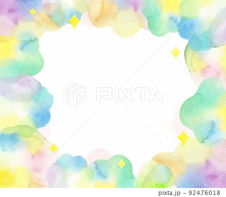 手描き水彩ー虹色フレームイラスト紙素材白バックベクター素材 92476018