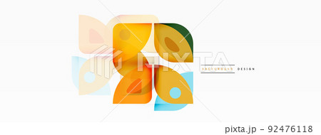 Colorful minimal geometric abstract background. Triangle shape with round elements, circles. Trendy techno business template for wallpaper, banner, background or landing 92476118