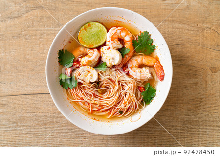 noodles with spicy soup and shrimps (Tom Yum Kung) 92478450