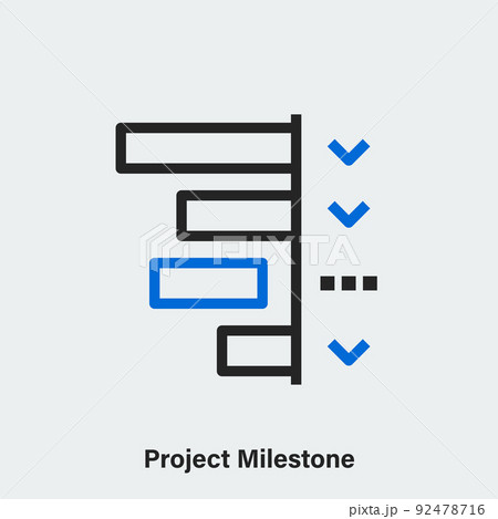 Vector linear icon of project milestone on light grey background. Isolated contour diagram with checkmarks 92478716