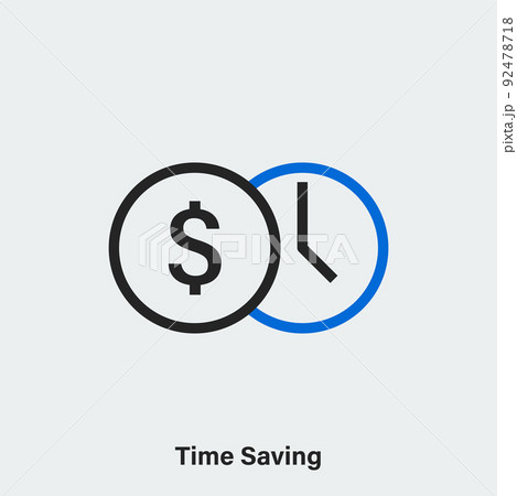 Time saving linear vector icon. Isolated outline pictogram of a coin and clock on light background 92478718