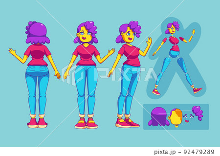 Girl character animation set in contemporary style Girl character animation set in contemporary style 92479289