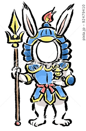 顔ハメ年賀状フォトフレーム素材 七福神 毘沙門天 うさぎのイラスト素材