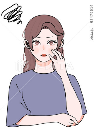 スキンケア_苛立ち_困っている若い女性のイラスト スキンケア_苛立ち_困っている若い女性のイラスト 92479614