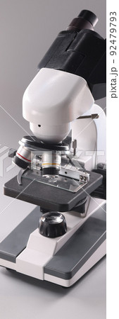 Microscope on gray background Microbiology and healthcare Microscope on gray background Microbiology and healthcare 92479793