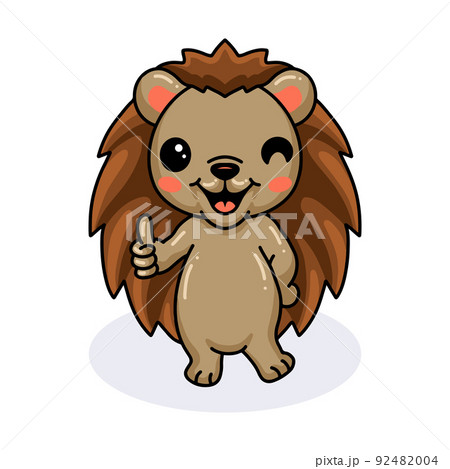 Cute little hedgehog cartoon giving thumb up Cute little hedgehog cartoon giving thumb up 92482004