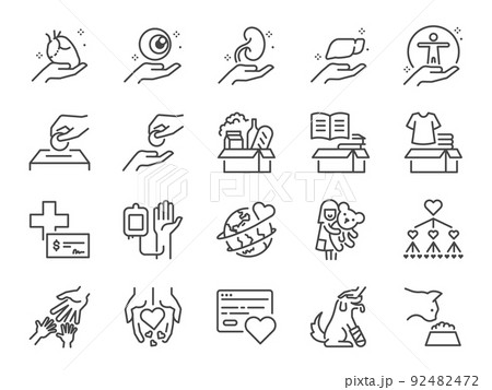 Charity line icon set. Included the icons as a donation, donate, social issues, give, take, and more. 92482472
