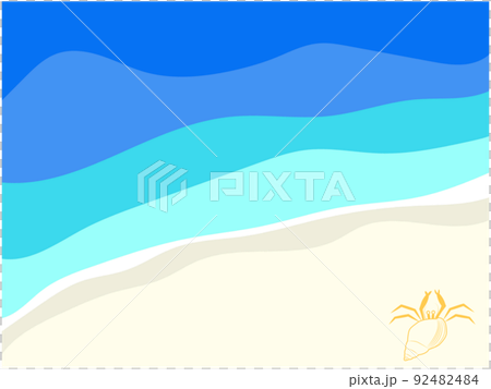 海辺のカラーグラデーション、海と砂浜とヤドカリ、夏モチーフの抽象背景 92482484