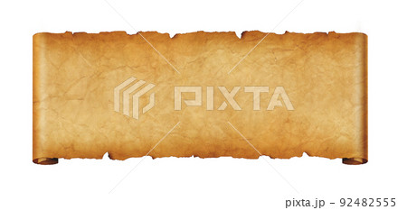 Old paper horizontal banner. Parchment scroll isolated on white Old paper horizontal banner. Parchment scroll isolated on white 92482555