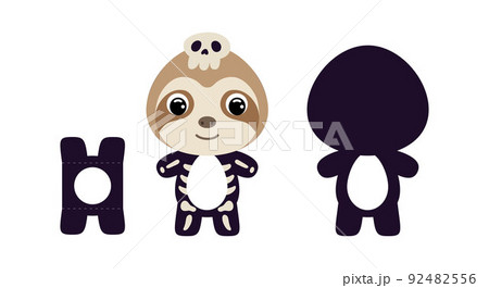 Cute die cut Halloween sloth chocolate egg holder template. Cartoon animal character in a skeleton costume. Retail paper box for the easter egg. Printable color scheme. Vector stock illustration Cute die cut Halloween sloth chocolate egg holder template. Cartoon animal character in a skeleton costume. Retail paper box for the easter egg. Printable color scheme. Vector stock illustration 92482556