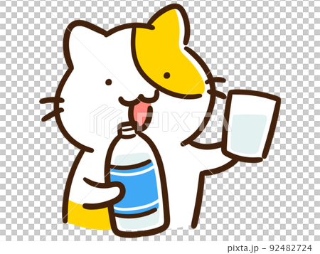 Deformed illustration of a cute cat hydrating with a PET bottle drink Deformed illustration of a cute cat hydrating with a PET bottle drink 92482724