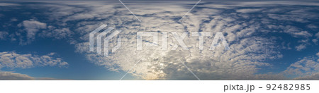 Panorama of a dark blue sunset sky with golden Cumulus clouds. Seamless hdr 360 panorama in spherical equiangular format. Full zenith for 3D visualization, sky replacement for aerial drone panoramas. Panorama of a dark blue sunset sky with golden Cumulus clouds. Seamless hdr 360 panorama in spherical equiangular format. Full zenith for 3D visualization, sky replacement for aerial drone panoramas. 92482985