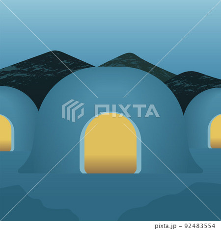夜のかまくらのイラストのイラスト素材