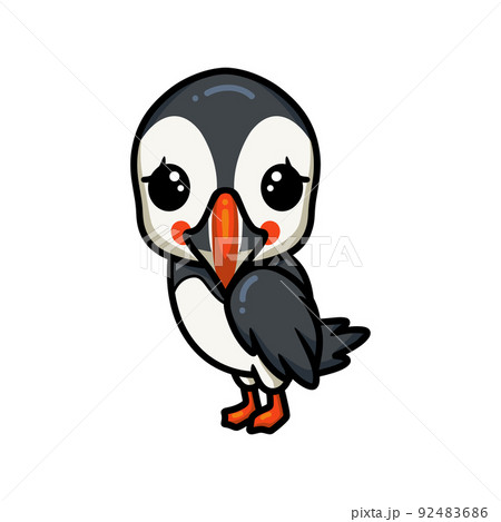 Cute little puffin bird cartoon posing	 92483686