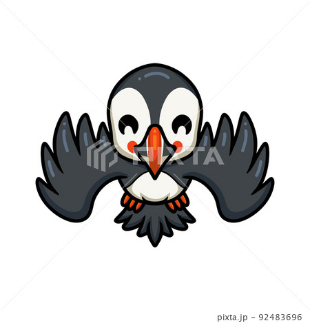 Cute little puffin bird cartoon flying	 92483696