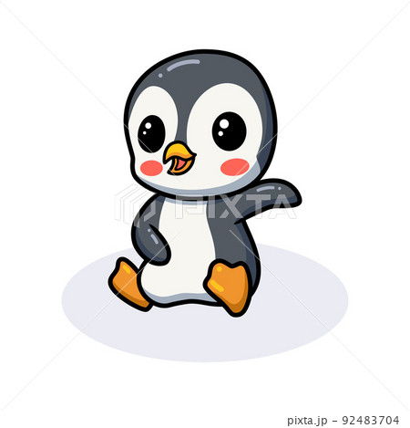 Cute little penguin cartoon sitting	 92483704