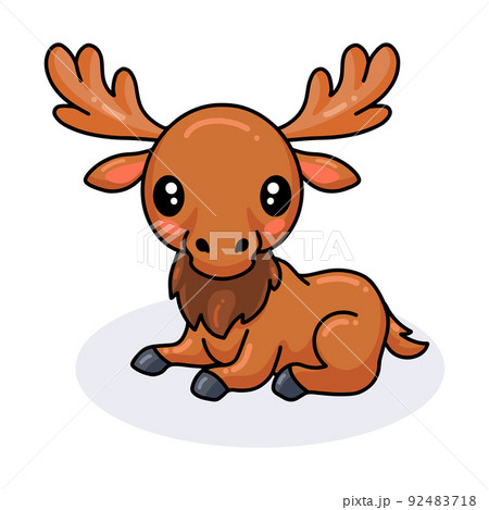 Cute little moose cartoon laying down	 92483718