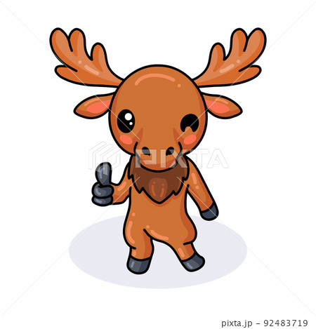 Cute little moose cartoon giving thumb up	 92483719