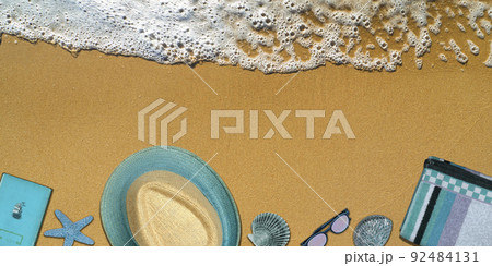 Topview Beach Accessories Background Topview Beach Accessories Background 92484131